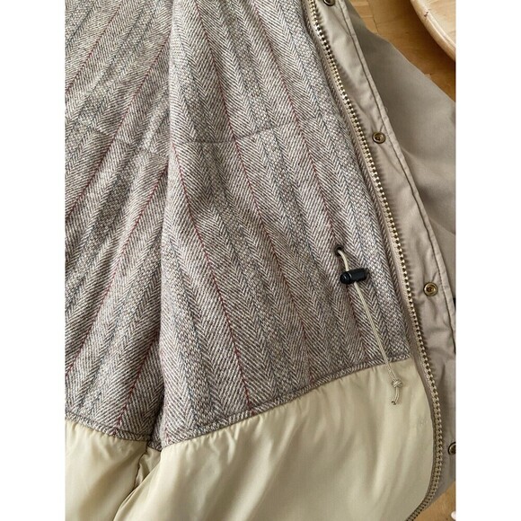 L.L.Bean Coat Mens Large Tan Nylon Parka Wool Lined Snap Front Herringbone Liner - Picture 15 of 16